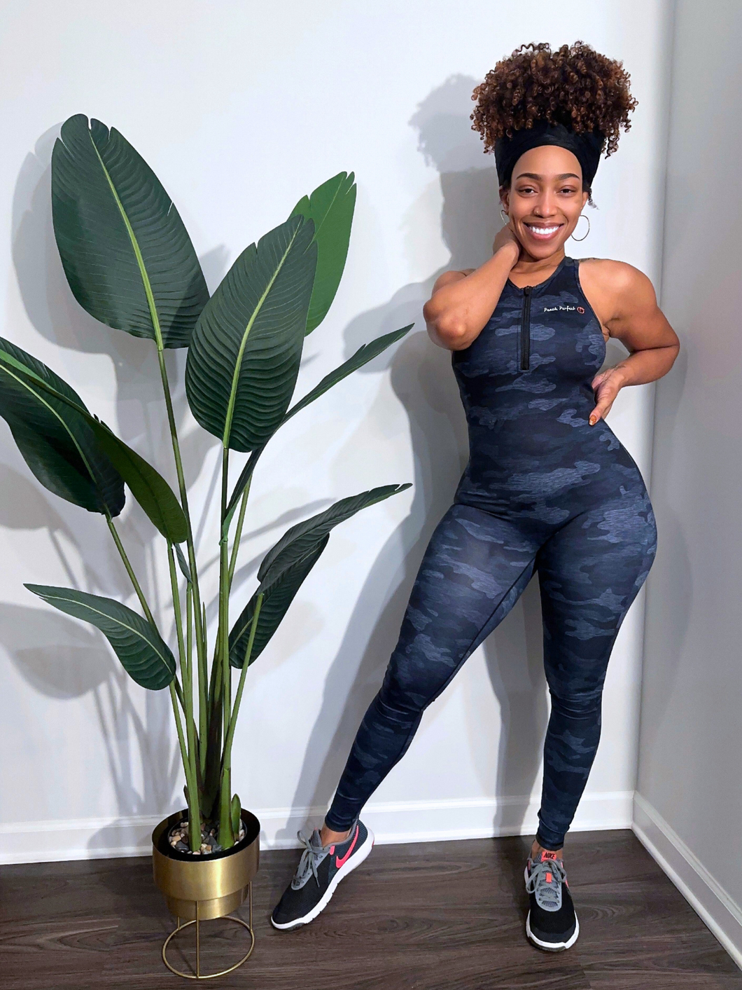 Camo Zipper Bodysuit Jumpsuit For Fitness Gym Workout and Yoga (Camouflage)