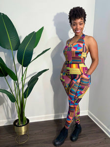 Motherland African Print Fitness Bodysuit- Kente pattern