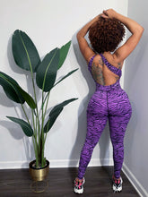 Load image into Gallery viewer, Madagascar Zebra Print Fitness Bodysuit (Amethyst)