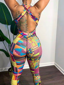 Motherland African Print Fitness Bodysuit- Kente pattern