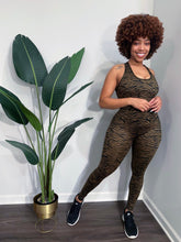 Load image into Gallery viewer, Madagascar Zebra Print Fitness Bodysuit (Olive)