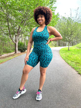 Load image into Gallery viewer, Spot Me Teal Leopard Print Romper